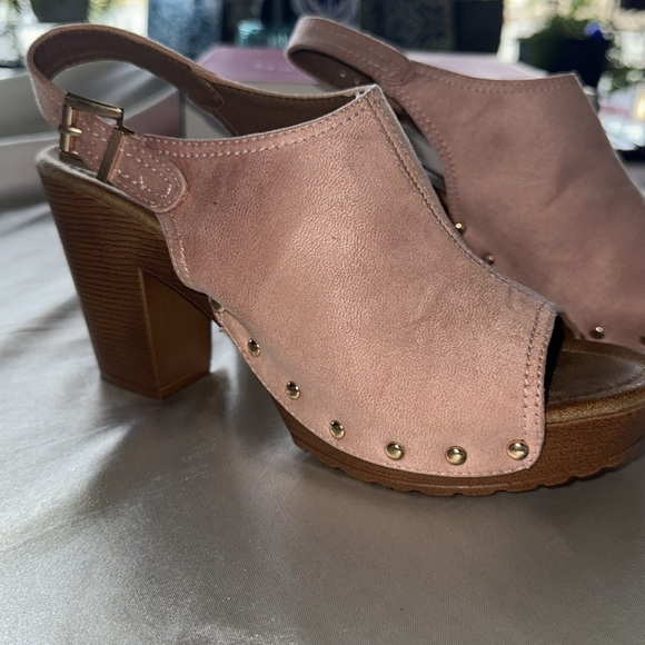 Nature Breeze Pink Chunky Block Heel Mules Stud Details Faux Suede Size 8.5 - Picture 9 of 12
